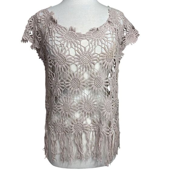 Lisa International M Crochet top beige boho , casual and beachy - Picture 2 of 6